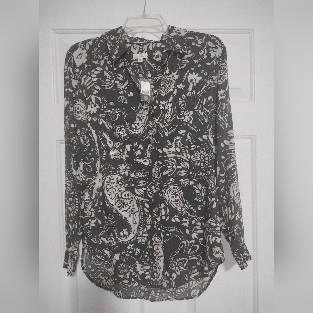 Anthropologie Pilcro Brown Floral Paisley Boho Batikbsheer Blouse Size XS